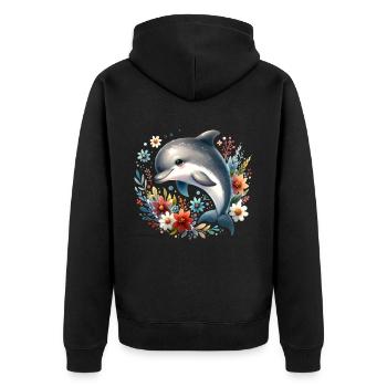 Delfin - Unisex Premium Bio Zip Hoodie - Schwarz - Hinten - Nico (187cm)