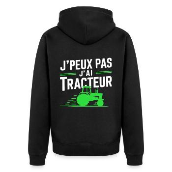I can't I have Tractor (Green) - Unisex Premium Organic Zip Hoodie - black - Back - Nico (187cm)