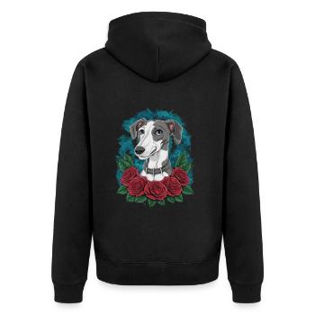 Süßer Windhund mit hübschen Rosen - Unisex Premium Bio Zip Hoodie - Schwarz - Hinten - Nico (187cm)