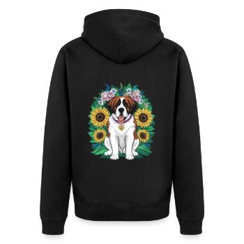 Bernhardiner mit Sonnenblumen - Unisex Premium Bio Zip Hoodie - Schwarz - Hinten - Nico (187cm)