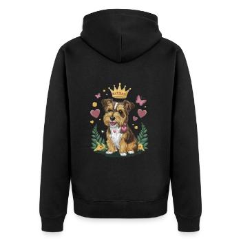 Norfolk Terrier avec cœurs, couronne, papillons - Veste à capuche bio Premium Unisexe - noir - Dos - Nico (187cm)