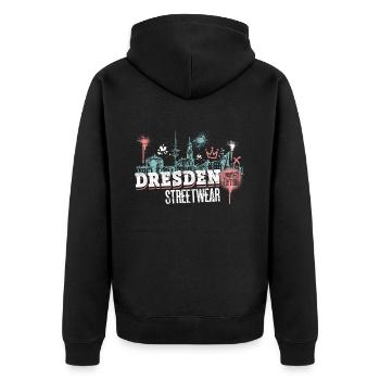 Dresden Skyline Stadt Deutschland Graffiti - Unisex Premium Bio Zip Hoodie - Schwarz - Hinten - Nico (187cm)