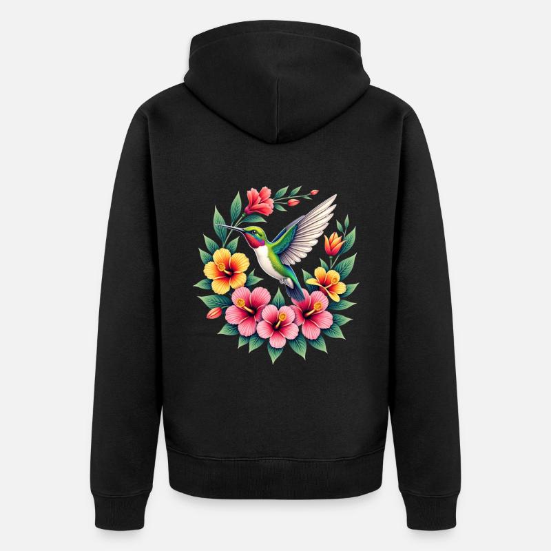 Adore Colibris Coloré Fleurs Colibri - Veste à capuche bio Premium Unisexe - noir