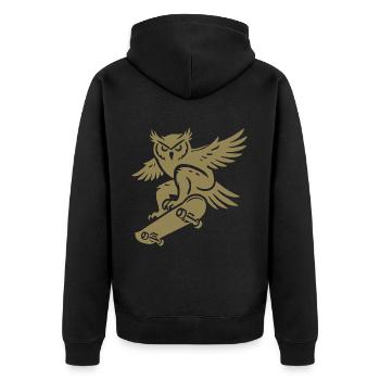 Schneeeule Skateboard Silhouette Minimalistischer - Unisex Premium Bio Zip Hoodie - Schwarz - Hinten - Nico (187cm)