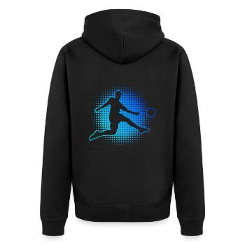 Fussballspielen Fussballspieler Herren Fussballer - Unisex Premium Bio Zip Hoodie - Schwarz - Hinten - Nico (187cm)