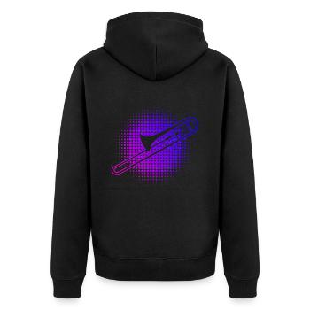 Herren Damen Tenorposaune Blaskapelle Blechblasins - Unisex Premium Bio Zip Hoodie - Schwarz - Hinten - Nico (187cm)