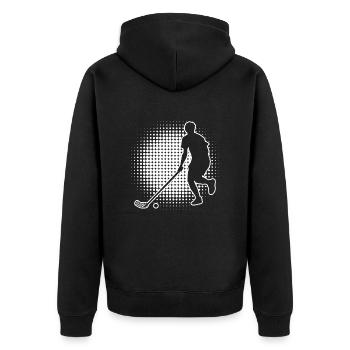 Salibandy Innebandy Floorball Unihockeyspielen - Unisex Premium Bio Zip Hoodie - Schwarz - Hinten - Nico (187cm)