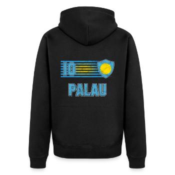 Palau Fußball Mannschaft - Unisex Premium Bio Zip Hoodie - Schwarz - Hinten - Nico (187cm)