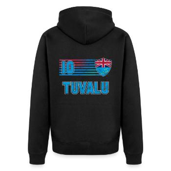 Tuvalu Football Team - Unisex Premium Organic Zip Hoodie - black - Back - Nico (187cm)