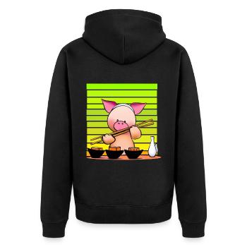 Le porc essaie les sushis avec des baguettes - Veste à capuche bio Premium Unisexe - noir - Dos - Nico (187cm)