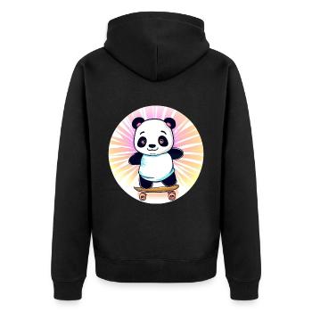 Skateboard panda in sunset - Unisex Premium Organic Zip Hoodie - black - Back - Nico (187cm)