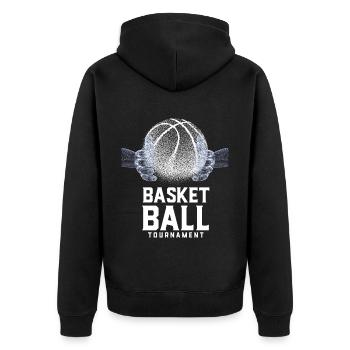 Basketball-Turnier - Unisex Premium Bio Zip Hoodie - Schwarz - Hinten - Nico (187cm)