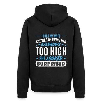 Ehefrau Ehemann Witz Vatertag - Unisex Premium Bio Zip Hoodie - Schwarz - Hinten - Nico (187cm)
