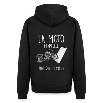 Motard portable humour passion moto - Veste à capuche bio Premium Unisexe - noir - Dos - Nico (187cm)