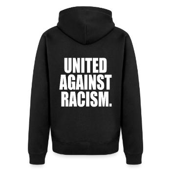 United against racism - Unisex Premium Bio Zip Hoodie - Schwarz - Hinten - Nico (187cm)