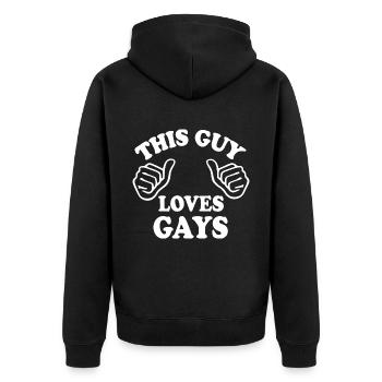 This guy loves gays - Unisex Premium Organic Zip Hoodie - black - Back - Nico (187cm)