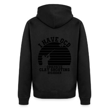 Tontaubenschießen Sprüche | Skeet Hobby Geschenke - Unisex Premium Bio Zip Hoodie - Schwarz - Hinten - Nico (187cm)