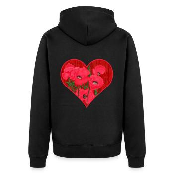 Mohnblumen-Herz - Unisex Premium Bio Zip Hoodie - Schwarz - Hinten - Nico (187cm)