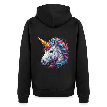 Unicorn Head - Unisex Premium Organic Zip Hoodie - black - Back - Nico (187cm)