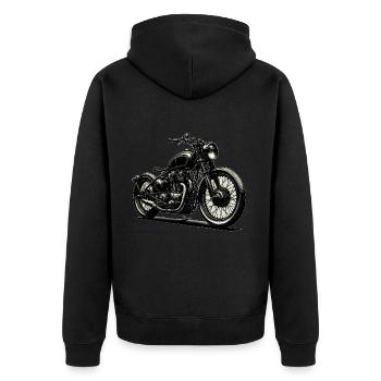 Motorrad Grafik, Vintage - Unisex Premium Bio Zip Hoodie - Schwarz - Hinten - Nico (187cm)