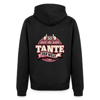 So sieht die beste Tante der Welt aus - Unisex Premium Bio Zip Hoodie - Schwarz - Hinten - Nico (187cm)