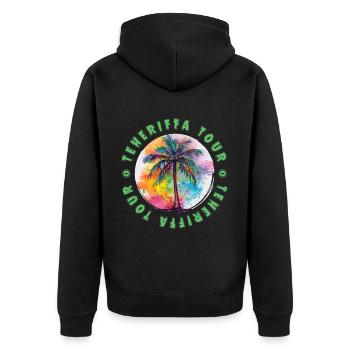 Teneriffa Tour Urlaub Plame Bunt - Unisex Premium Bio Zip Hoodie - Schwarz - Hinten - Nico (187cm)