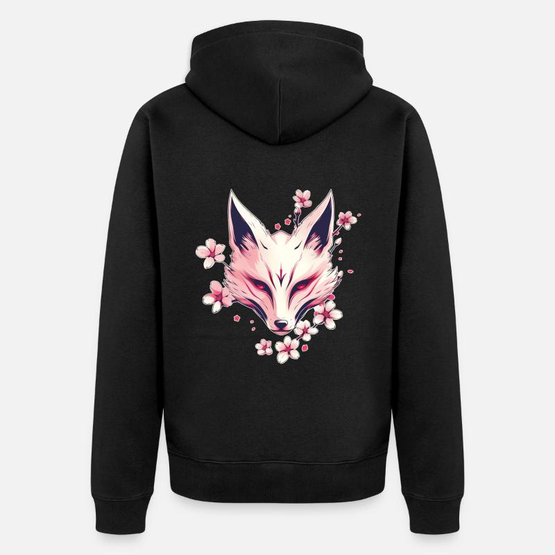 Masque japonais de renard - Veste à capuche bio Premium Unisexe - noir