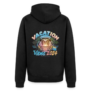 Vacation Vibes 2024 Sunset Palms and Beach - Unisex Premium Bio Zip Hoodie - Schwarz - Hinten - Nico (187cm)