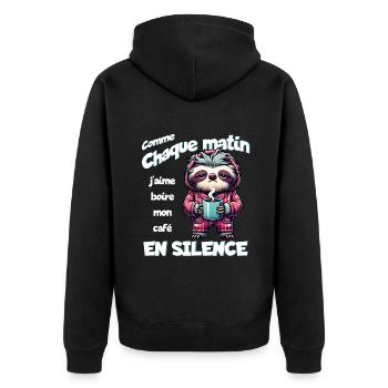 Comme chaque matin j'aime boire mon café... - Veste à capuche bio Premium Unisexe - noir - Dos - Nico (187cm)