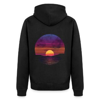 Rétro Coucher de soleil Extérieur Océan Années 80 Vintage - Veste à capuche bio Premium Unisexe - noir - Dos - Nico (187cm)