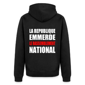 la republique emmerde le rassemblement national - Veste à capuche bio Premium Unisexe - noir - Dos - Nico (187cm)