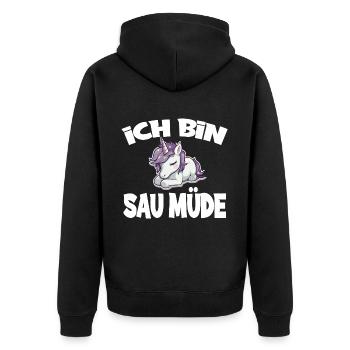 Ich Bin Sau Müde Einhorn - Unisex Premium Bio Zip Hoodie - Schwarz - Hinten - Nico (187cm)