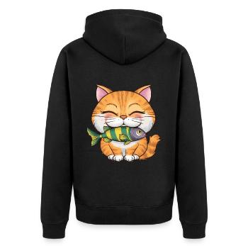 Niedliche Katze mit Fisch für Katzenbesitzer - Unisex Premium Bio Zip Hoodie - Schwarz - Hinten - Nico (187cm)