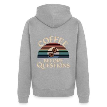 Coffee Before Questions 13 - Unisex Premium Bio Zip Hoodie - Grau meliert - Hinten - Nico (187cm)