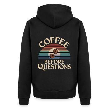 Coffee Before Questions 13 - Unisex Premium Bio Zip Hoodie - Schwarz - Hinten - Nico (187cm)