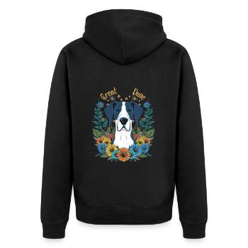 Great Dane with pretty flowers - Unisex Premium Organic Zip Hoodie - black - Back - Nico (187cm)