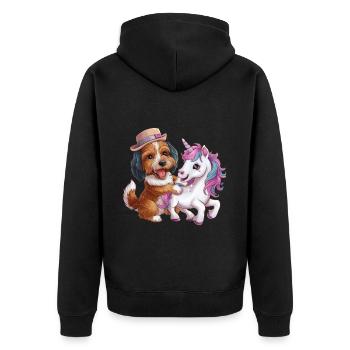 Cartoon Havanese spielt mit Einhorn märchenhaft - Unisex Premium Bio Zip Hoodie - Schwarz - Hinten - Nico (187cm)