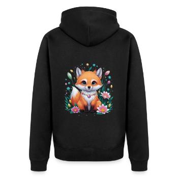 Cartoon Kawaii Fuchs mit farbenfrohen Blumen - Unisex Premium Bio Zip Hoodie - Schwarz - Hinten - Nico (187cm)
