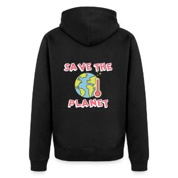 Klimawandel Klimaschutz - Unisex Premium Bio Zip Hoodie - Schwarz - Hinten - Nico (187cm)