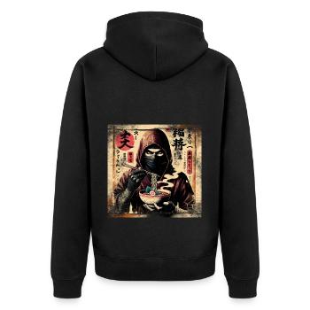 Ramen Ninja Grunge Poster Style - Unisex Premium Organic Zip Hoodie - black - Back - Nico (187cm)