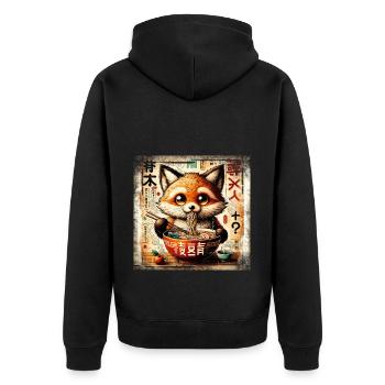 Ramen Fuchs Grunge Poster Style - Unisex Premium Bio Zip Hoodie - Schwarz - Hinten - Nico (187cm)
