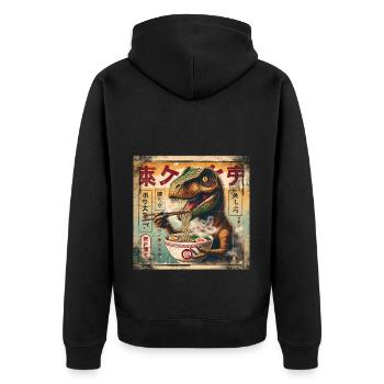 Ramen T Rex Grunge Poster Style - Unisex Premium Organic Zip Hoodie - black - Back - Nico (187cm)