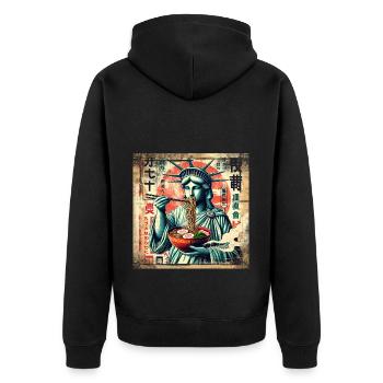 Ramen Statue of Liberty Grunge Poster Style - Unisex Premium Organic Zip Hoodie - black - Back - Nico (187cm)