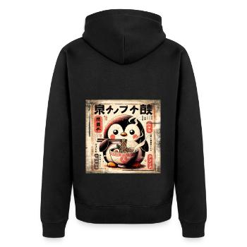 Pinguin Ramen - Unisex Premium Bio Zip Hoodie - Schwarz - Hinten - Nico (187cm)