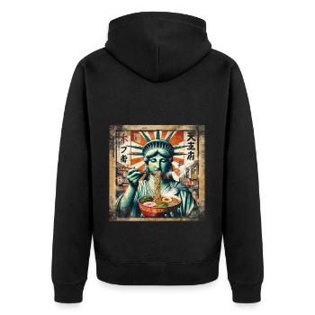 Statue de la Liberté Ramen - Veste à capuche bio Premium Unisexe - noir - Dos - Nico (187cm)