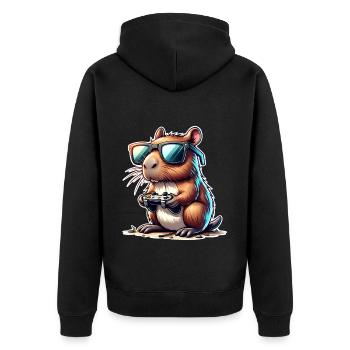 Capybara Gaming - Unisex Premium Organic Zip Hoodie - black - Back - Nico (187cm)