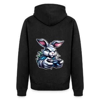 Gaming Hase - Unisex Premium Bio Zip Hoodie - Schwarz - Hinten - Nico (187cm)
