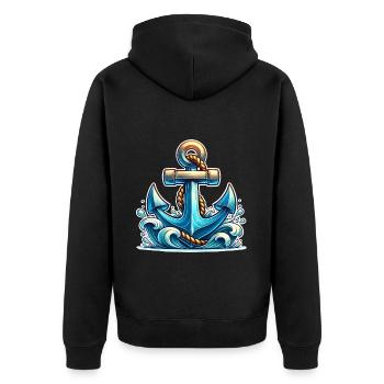 Anchor - Unisex Premium Organic Zip Hoodie - black - Back - Nico (187cm)