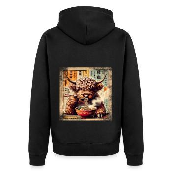 Ramen Highland Cow Grunge Poster Style - Unisex Premium Organic Zip Hoodie - black - Back - Nico (187cm)