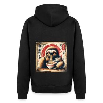 Ramen Sloth Grunge Poster Style - Unisex Premium Organic Zip Hoodie - black - Back - Nico (187cm)